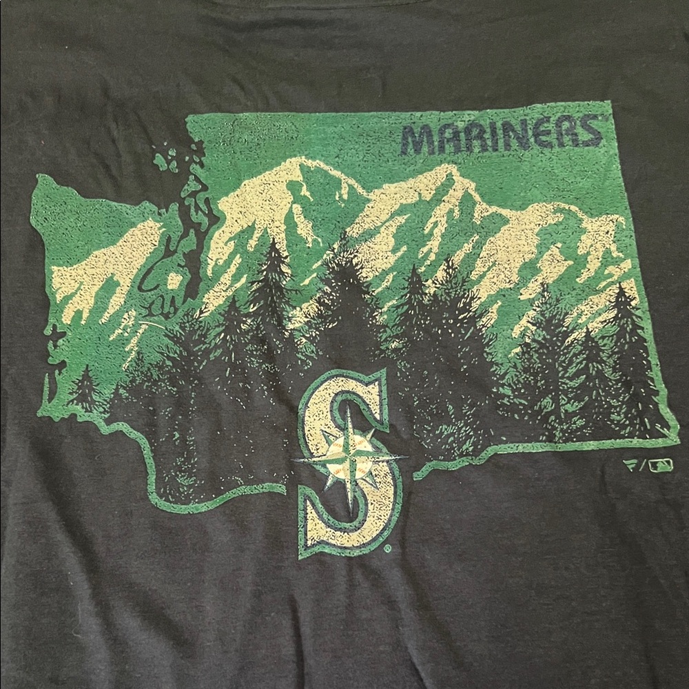 Fanatics Black Tee with Green and Cream Mariners Graphic